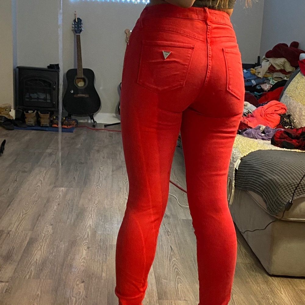 Sexy curve deep red jeans